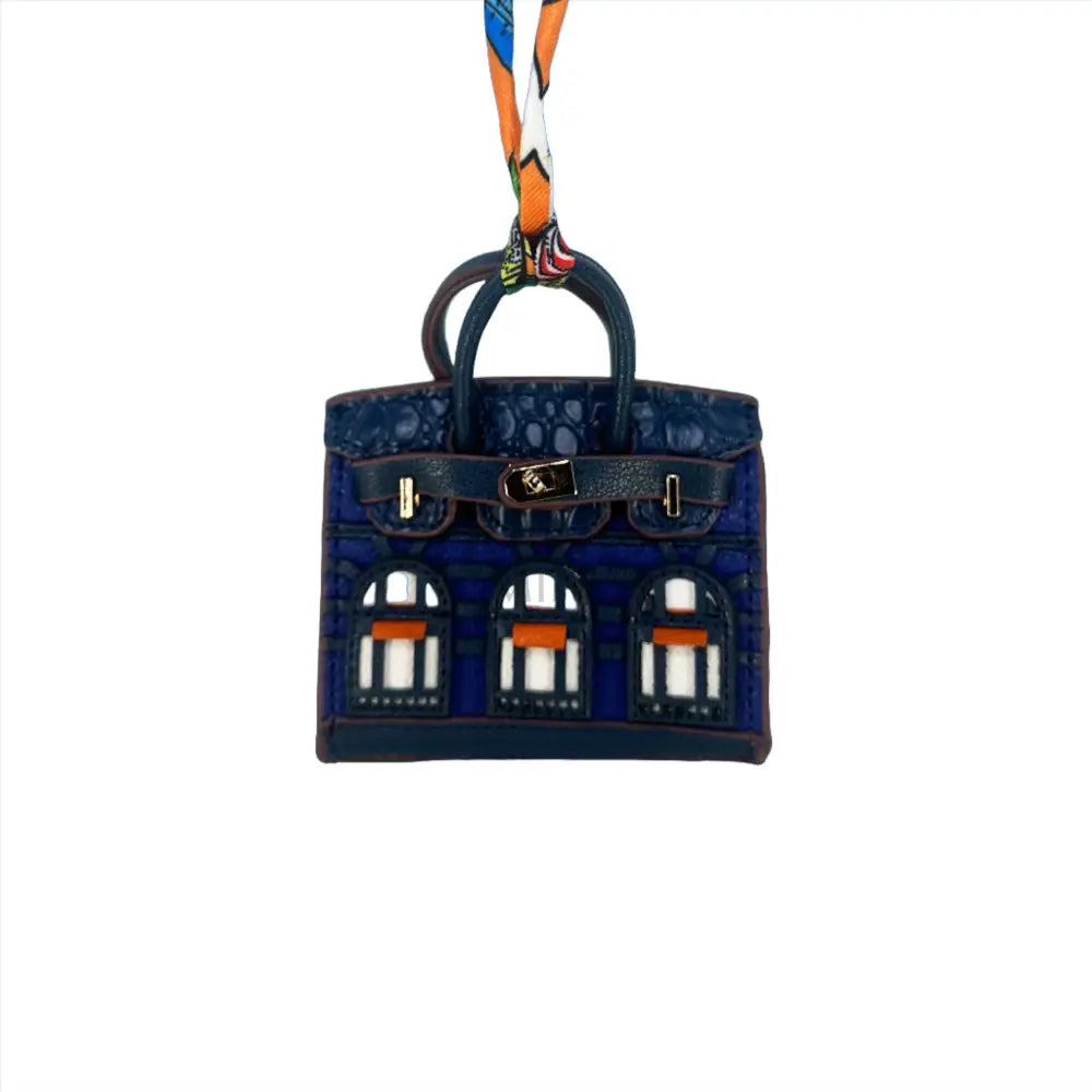 Blue Luxury Mini Hermes Birkin Faubourg Inspired Handbag Keychain Charm Accessory