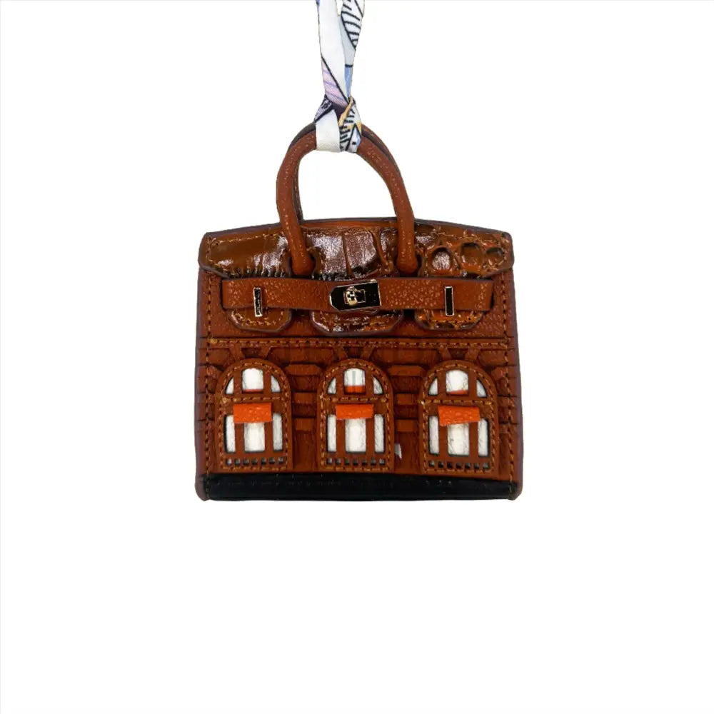 Brown Luxury Mini Hermes Birkin Faubourg Inspired Handbag Keychain Charm Accessory