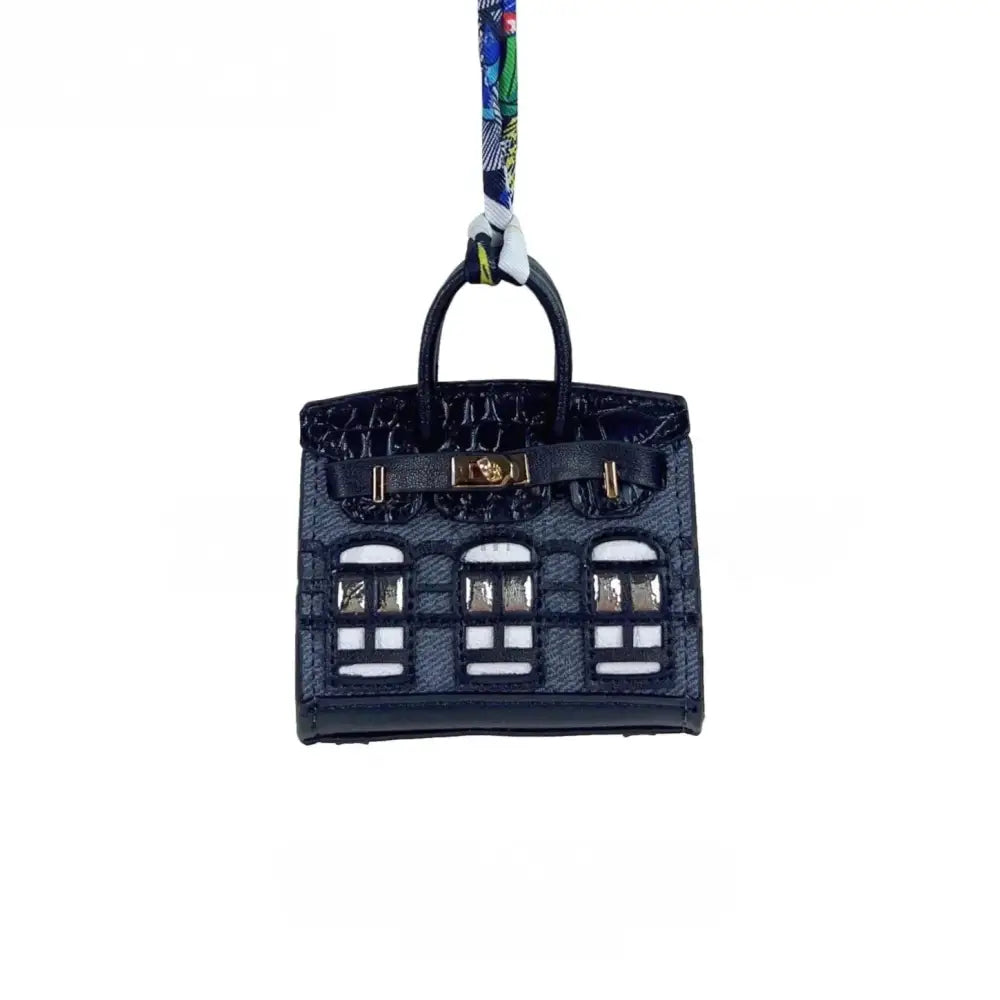 Birkin Faubourg Inspired Mini Handbag Charm Denim Black