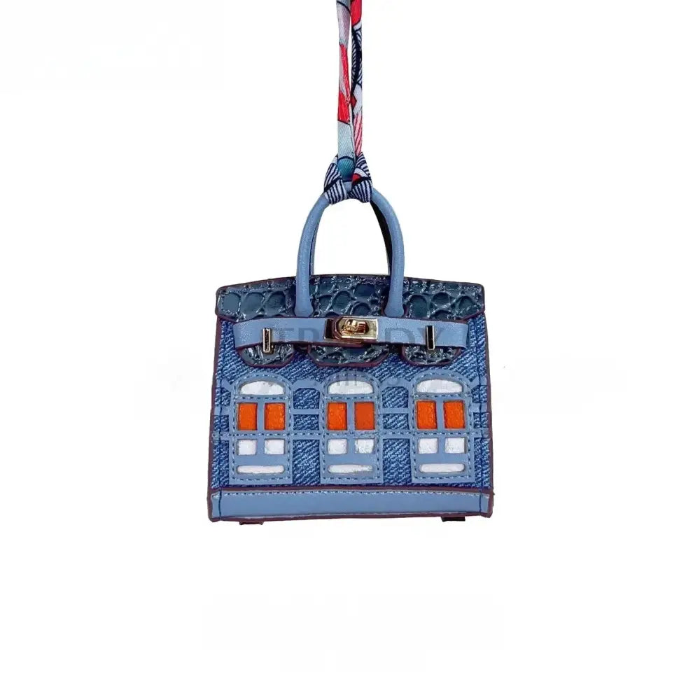 Birkin Faubourg Inspired Mini Handbag Charm Denim Blue