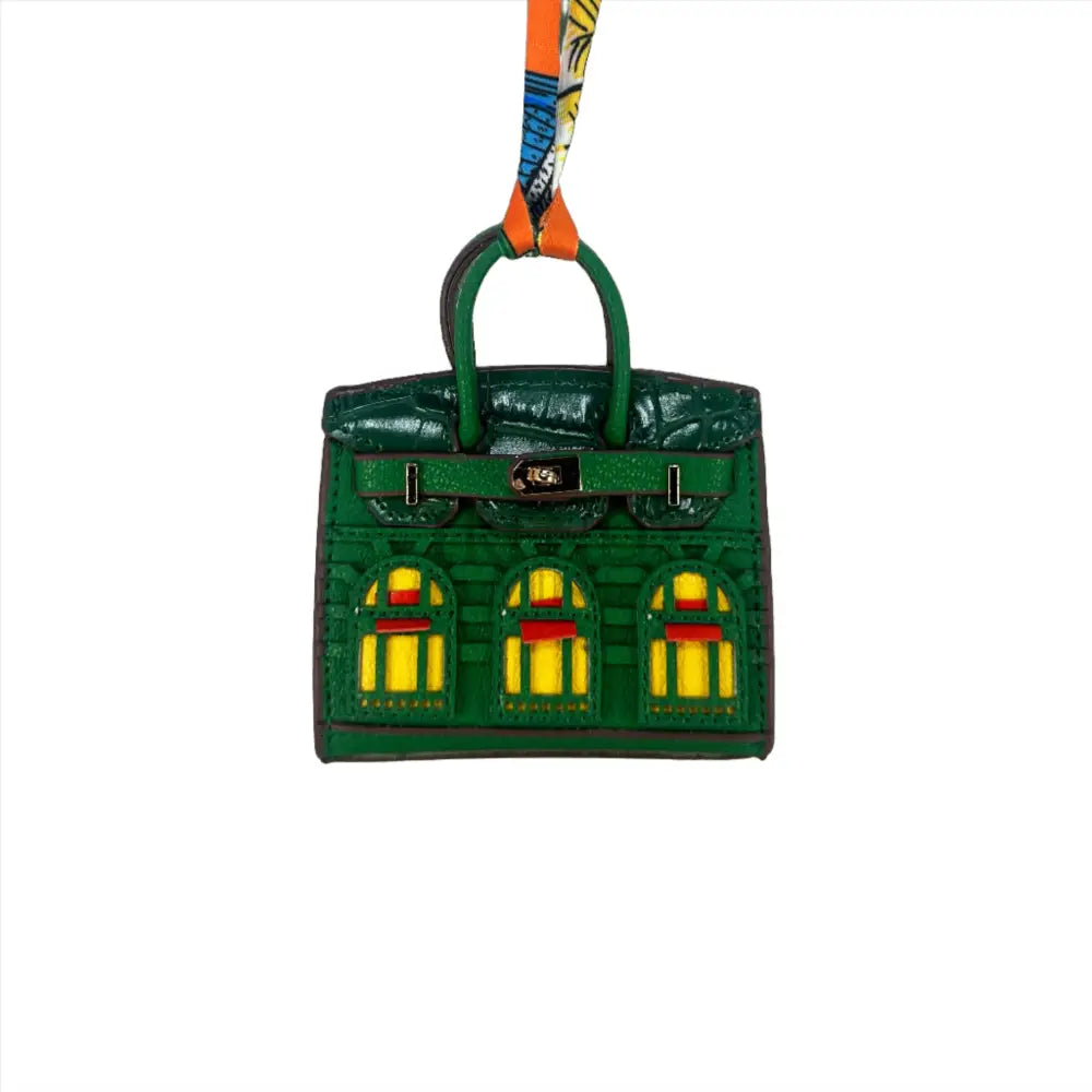 Green Luxury Mini Hermes Birkin Faubourg Inspired Handbag Keychain Charm Accessory