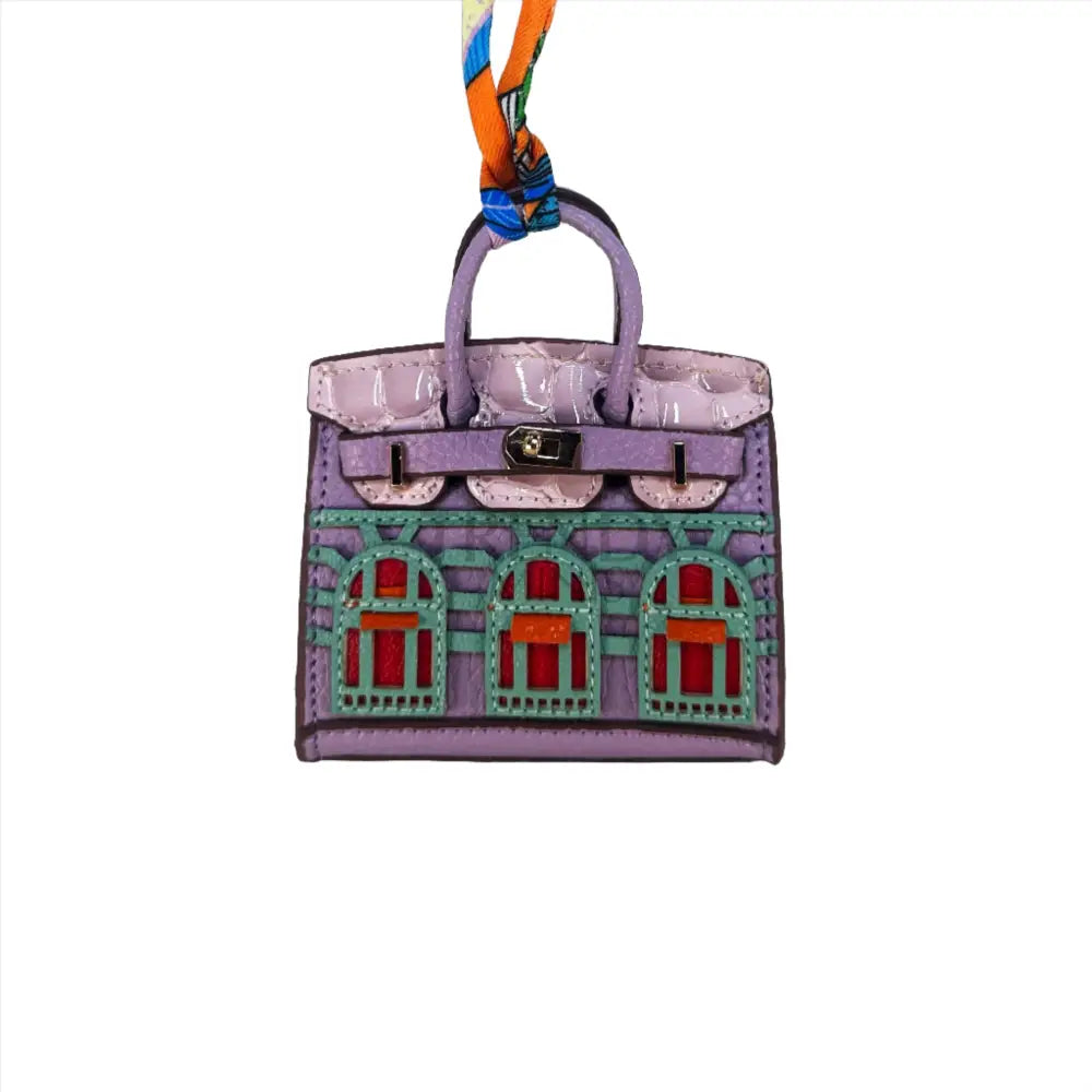 Purple Luxury Mini Hermes Birkin Faubourg Inspired Handbag Keychain Charm Accessory