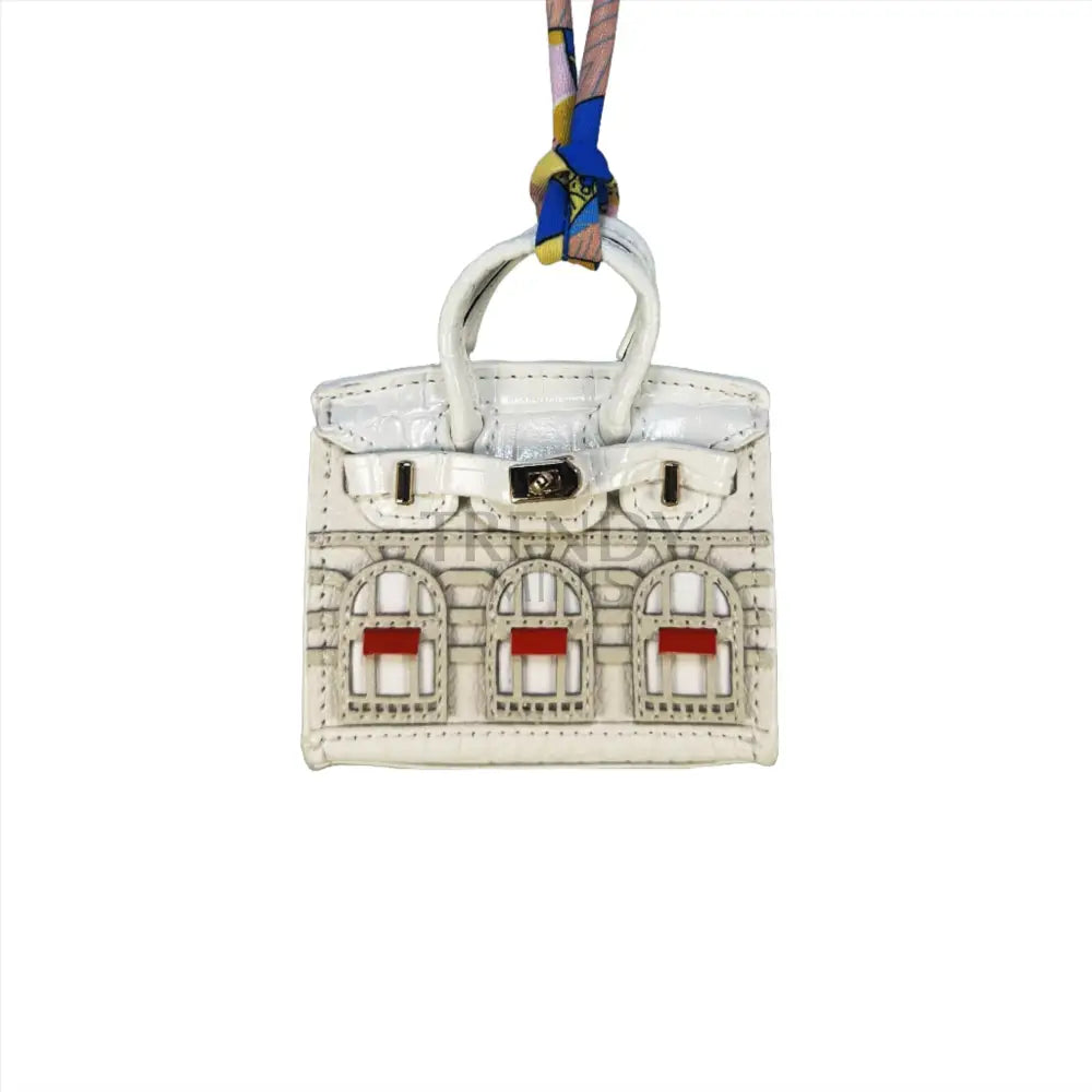 White Luxury Mini Hermes Birkin Faubourg Inspired Handbag Keychain Charm Accessory