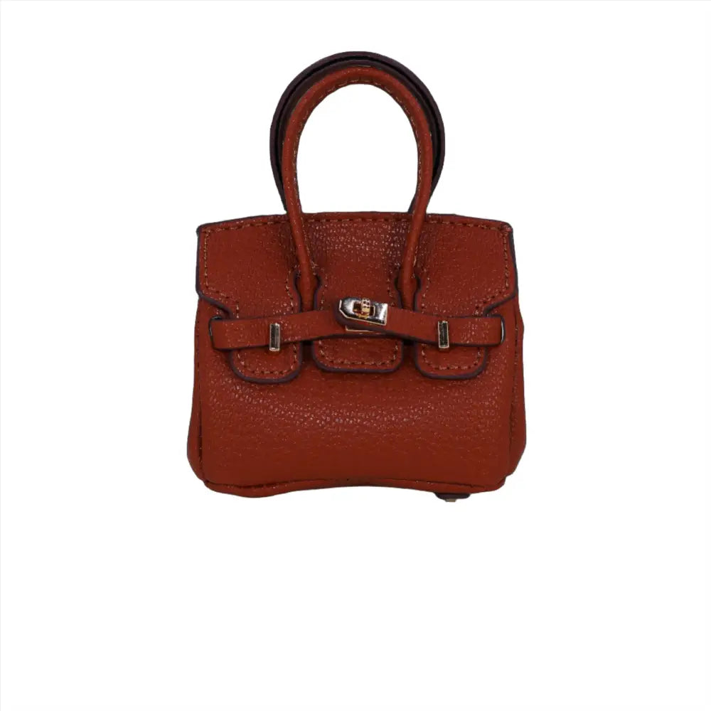 Brown Luxury Mini Hermes Birkin Inspired Handbag Keychain Charm - Trendy Minis