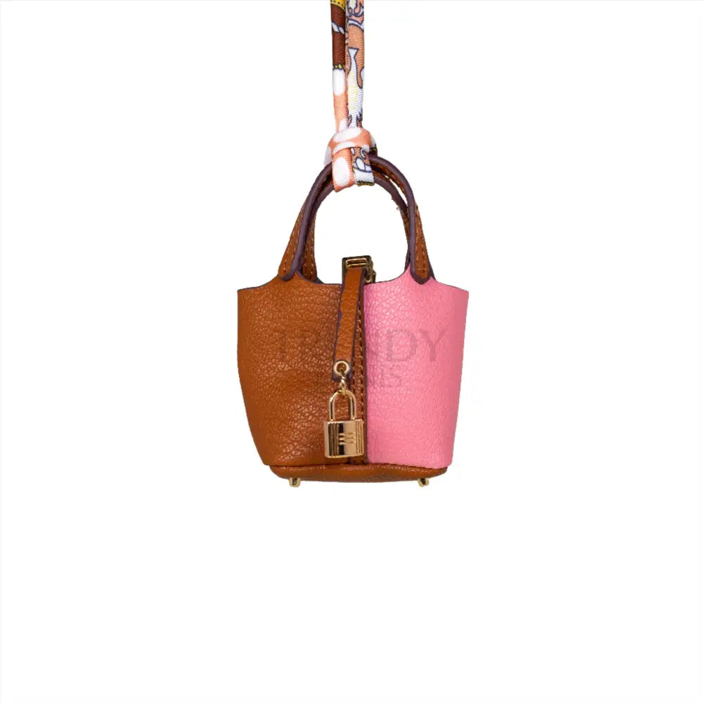 
                      
                        Brown and Pink Hermes Inspired Picotin Bucket Bag Handbag Purse Charm and AirPods Holder
                      
                    