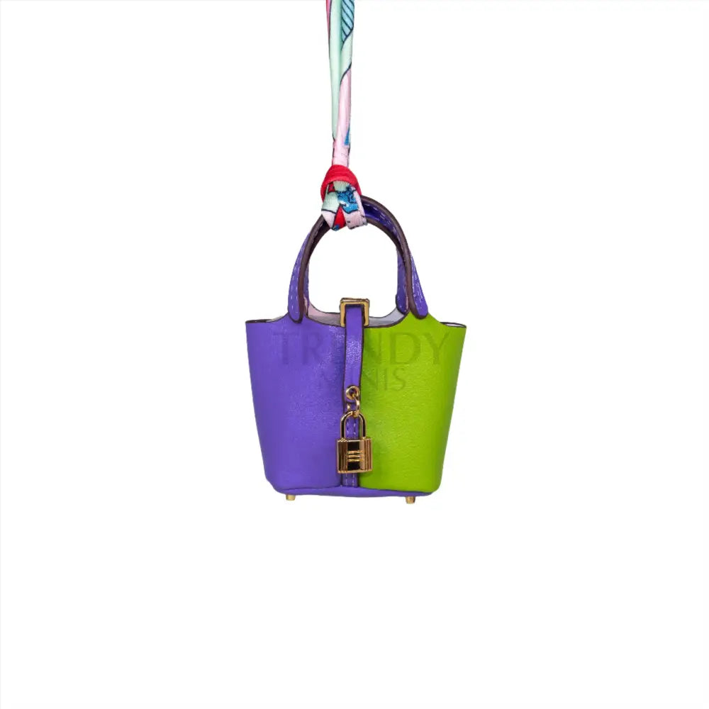 
                      
                        Purple and Green Hermes Inspired Picotin Bucket Bag Handbag Purse Charm and AirPods Holder
                      
                    