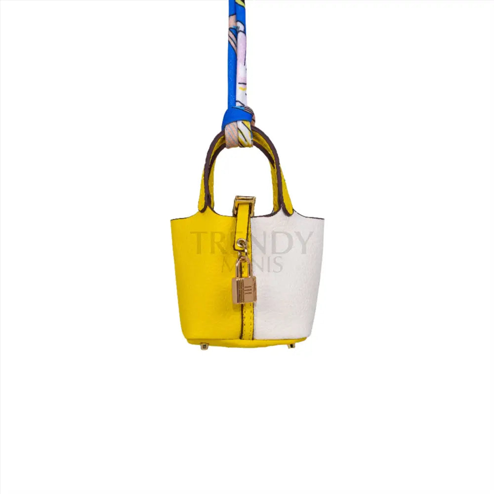 Yellow and White Hermes Inspired Picotin Bucket Bag Handbag Purse Charm and AirPods Holder